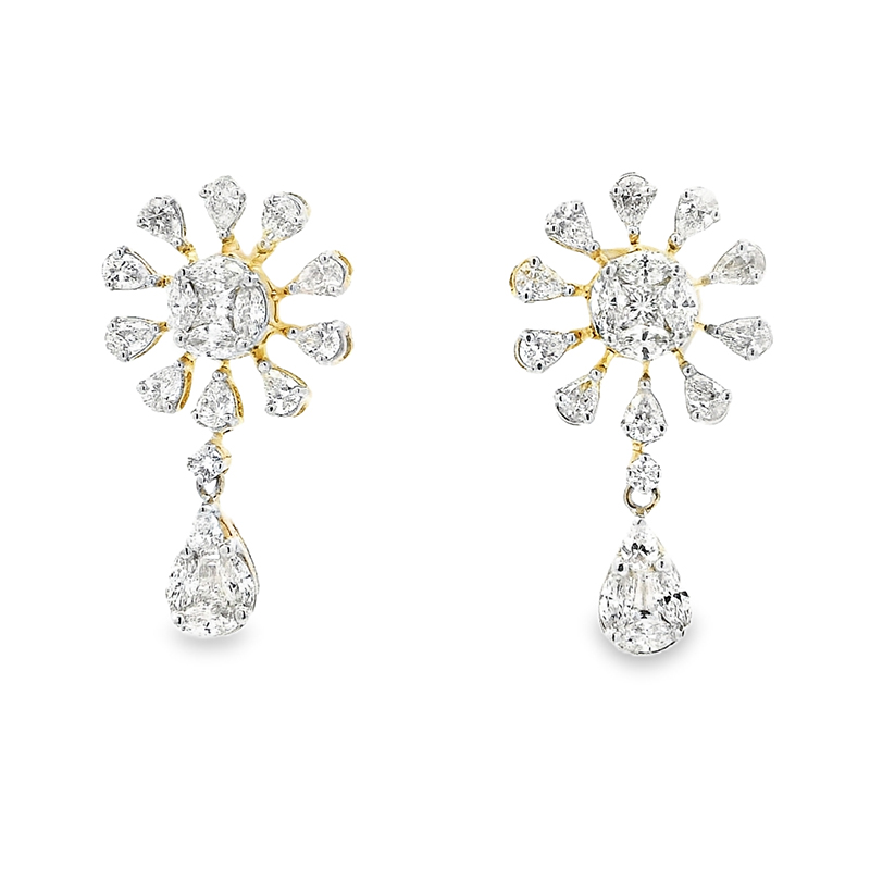 Gold Diamond Pendant Earrings Set